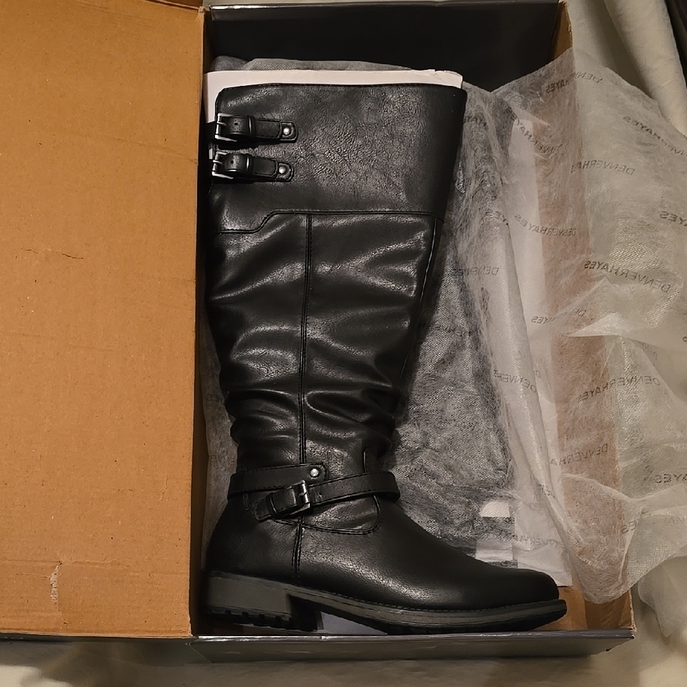 Women's Denver Hayes 9W Black Leather Boots